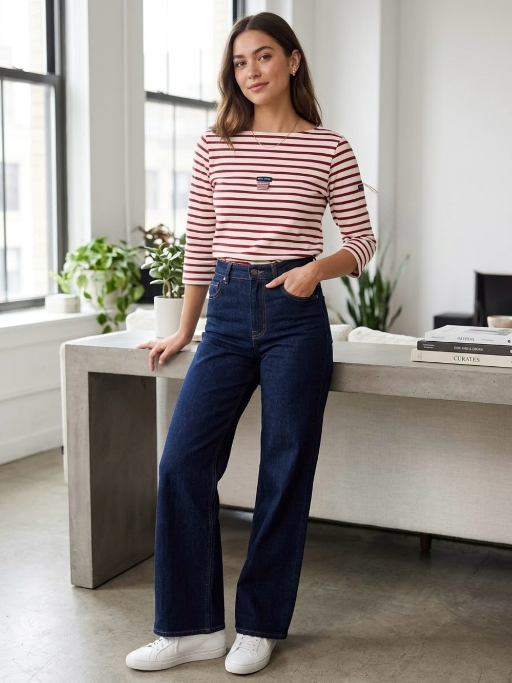 Saint James Red & White Striped Breton Top